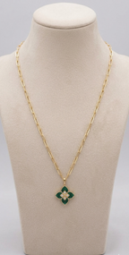 Alphabet RC Gold Plated Green Clover CZ Pendant Necklace