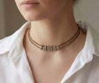 Antique Gold Plated CD Alphabet Choker Necklace with CZ