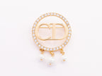 Gold Alphabet C and D brooch with cz and pearl dangles
