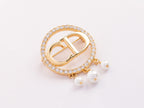 Gold Alphabet C and D brooch with cz and pearl dangles