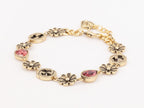 Rustic gold Double G and flowers bracelet with ruby