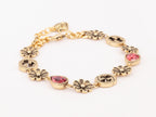 Rustic gold Double G and flowers bracelet with ruby