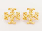 Gold earrings with T motifs matt finish clip ons