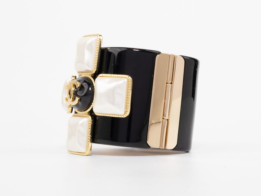 Double C gold white enamel black bracelet
