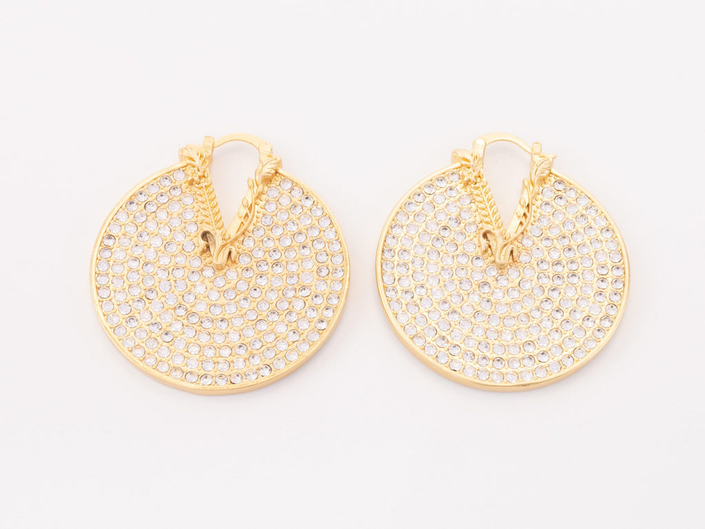 Alphabet V on Gold CZ disc earrings