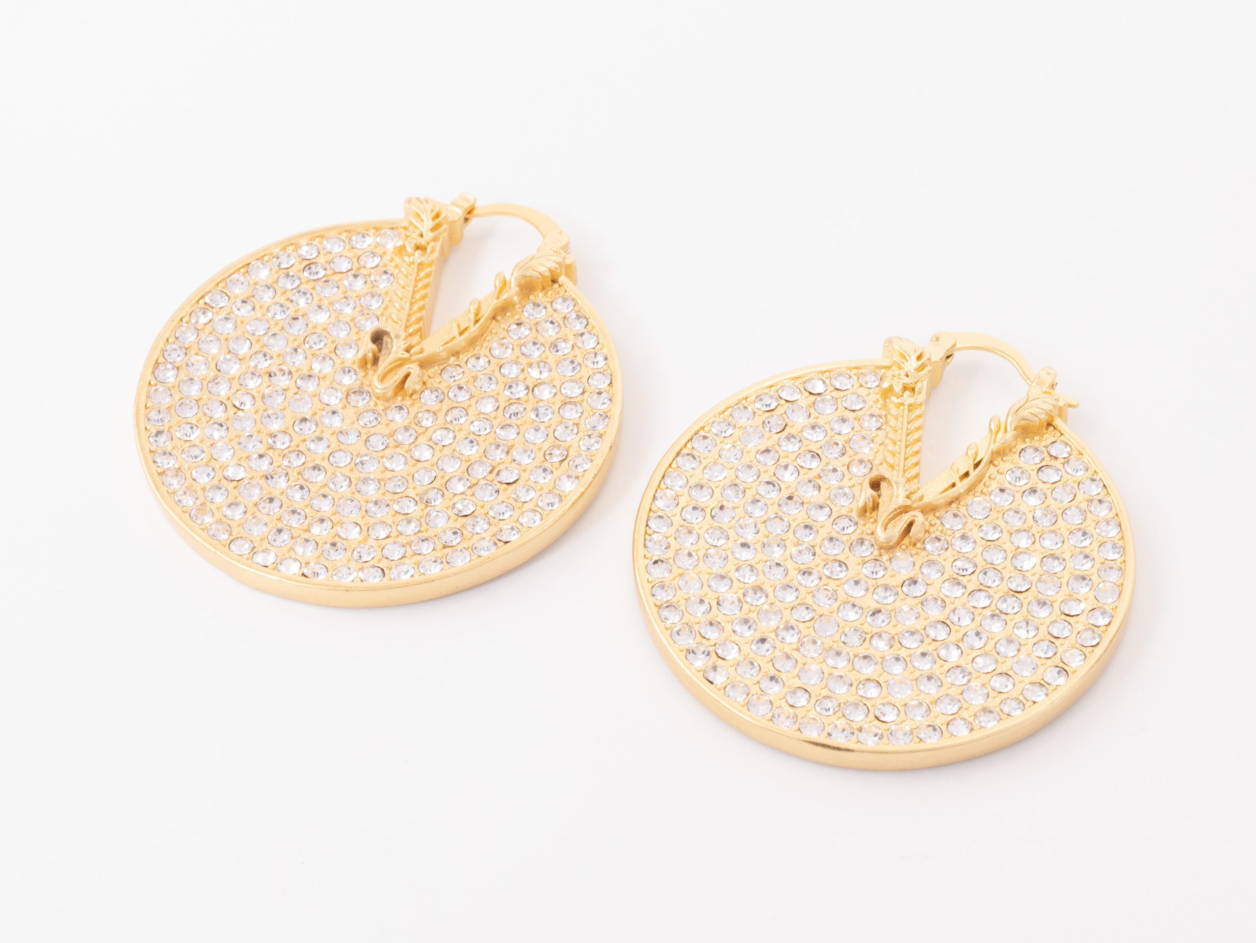 Alphabet V on Gold CZ disc earrings