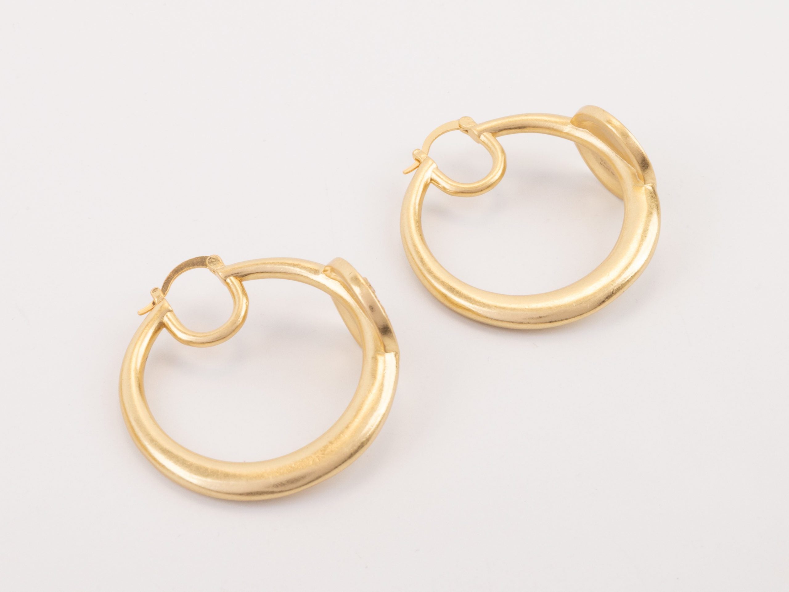 Gold Medusa on Black enamel hoops