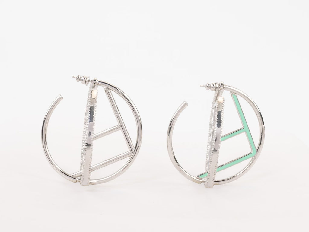 Half F platinum and green earrings hoops with CZ