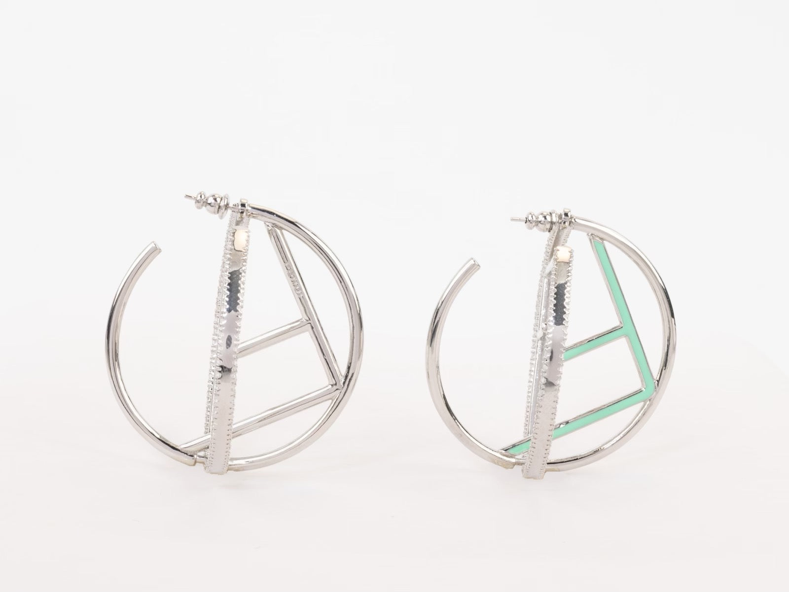 Half F platinum and green earrings hoops with CZ