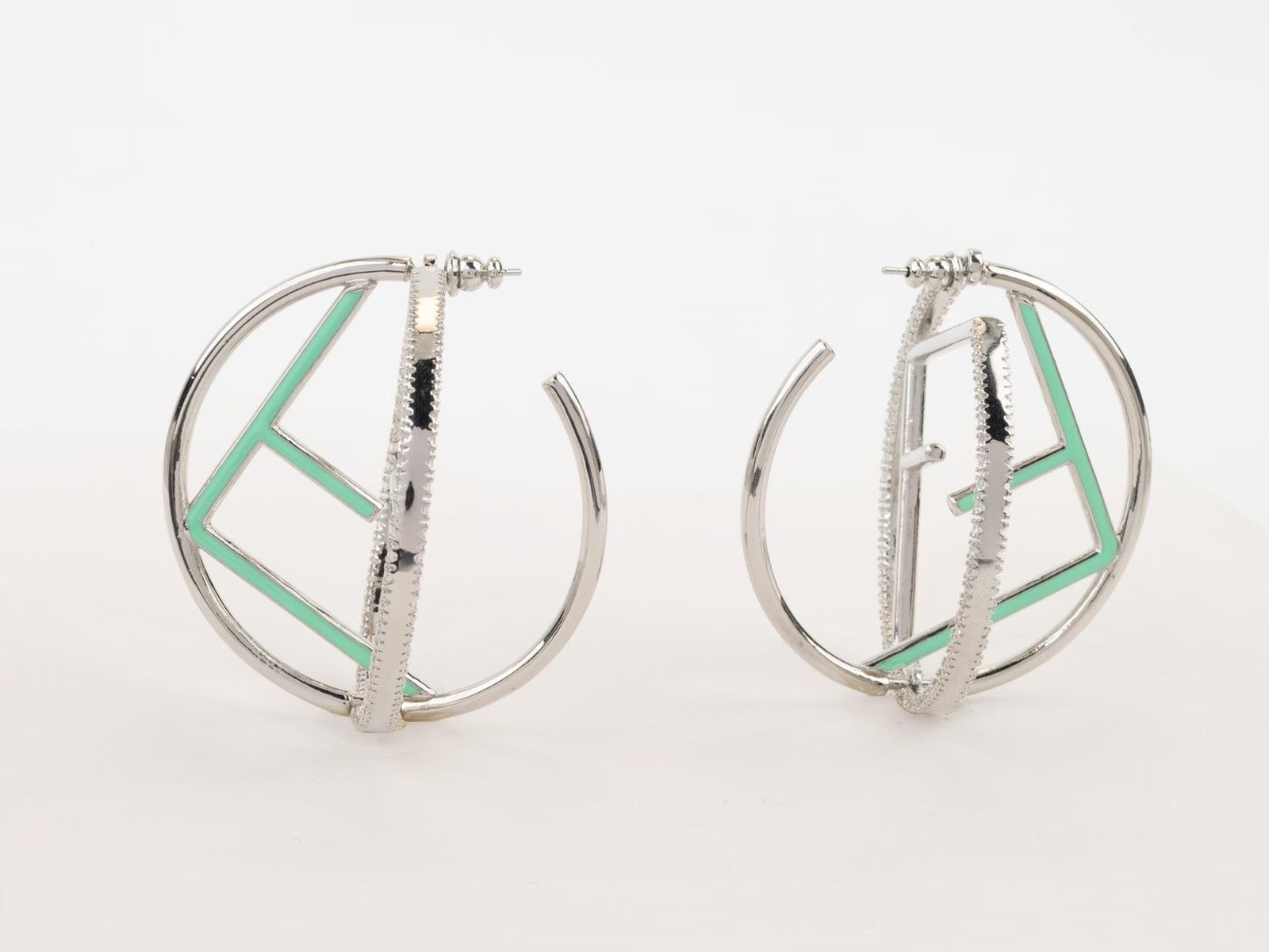Half F platinum and green earrings hoops with CZ