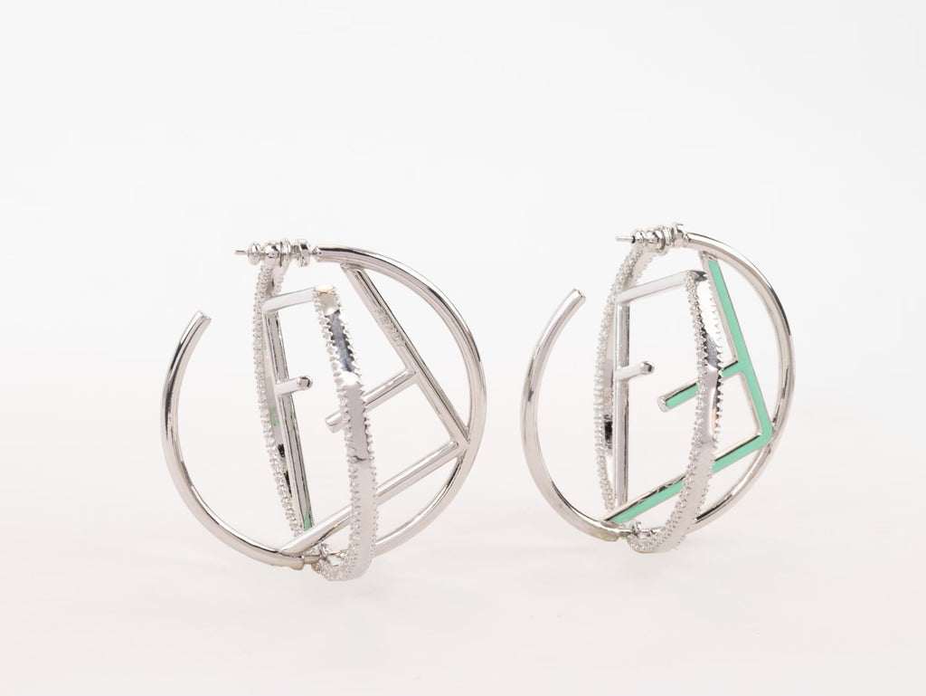 Half F platinum and green earrings hoops with CZ