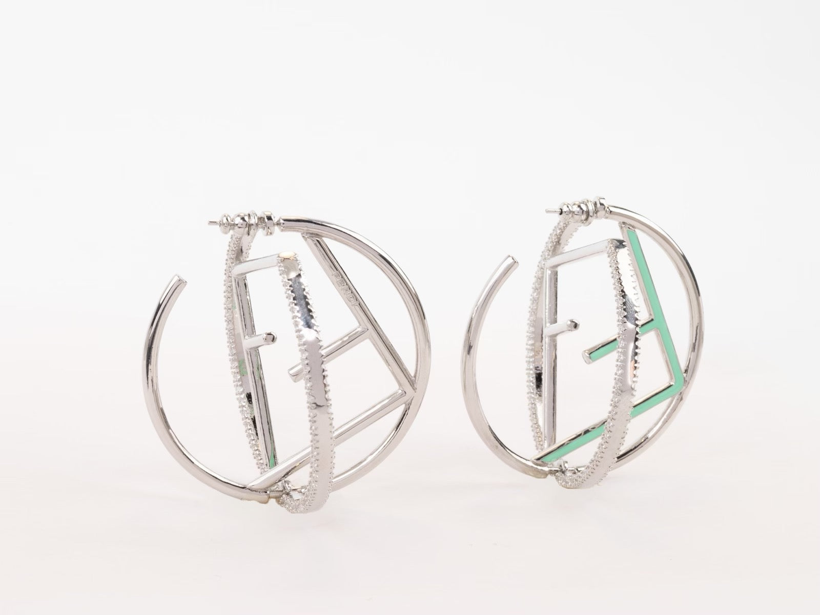 Half F platinum and green earrings hoops with CZ