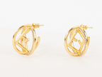Half F gold earrings hoops with CZ