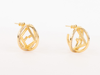 Half F gold earrings hoops with CZ