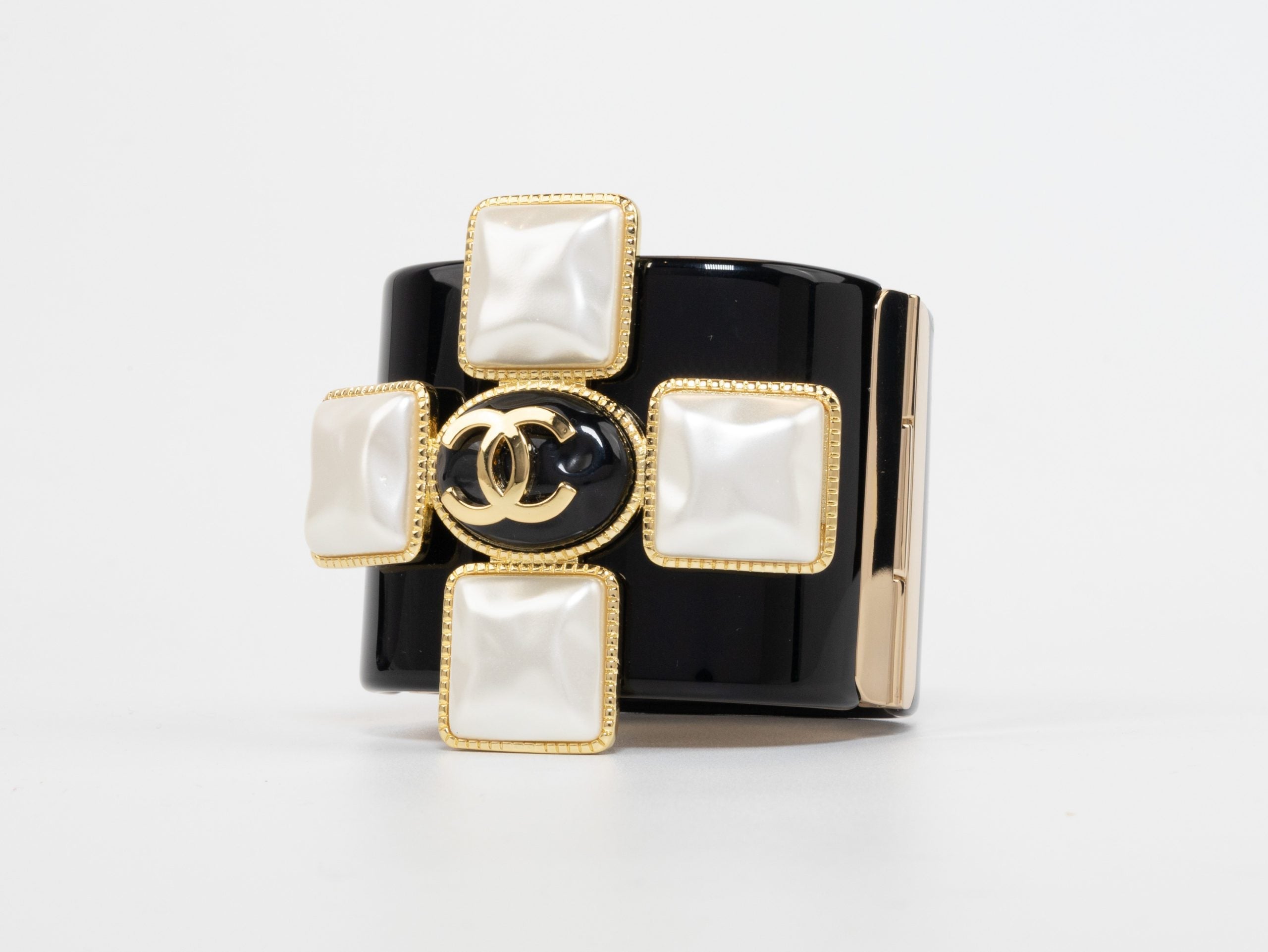 Double C gold white enamel black bracelet