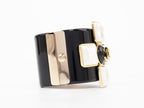 Double C gold white enamel black bracelet