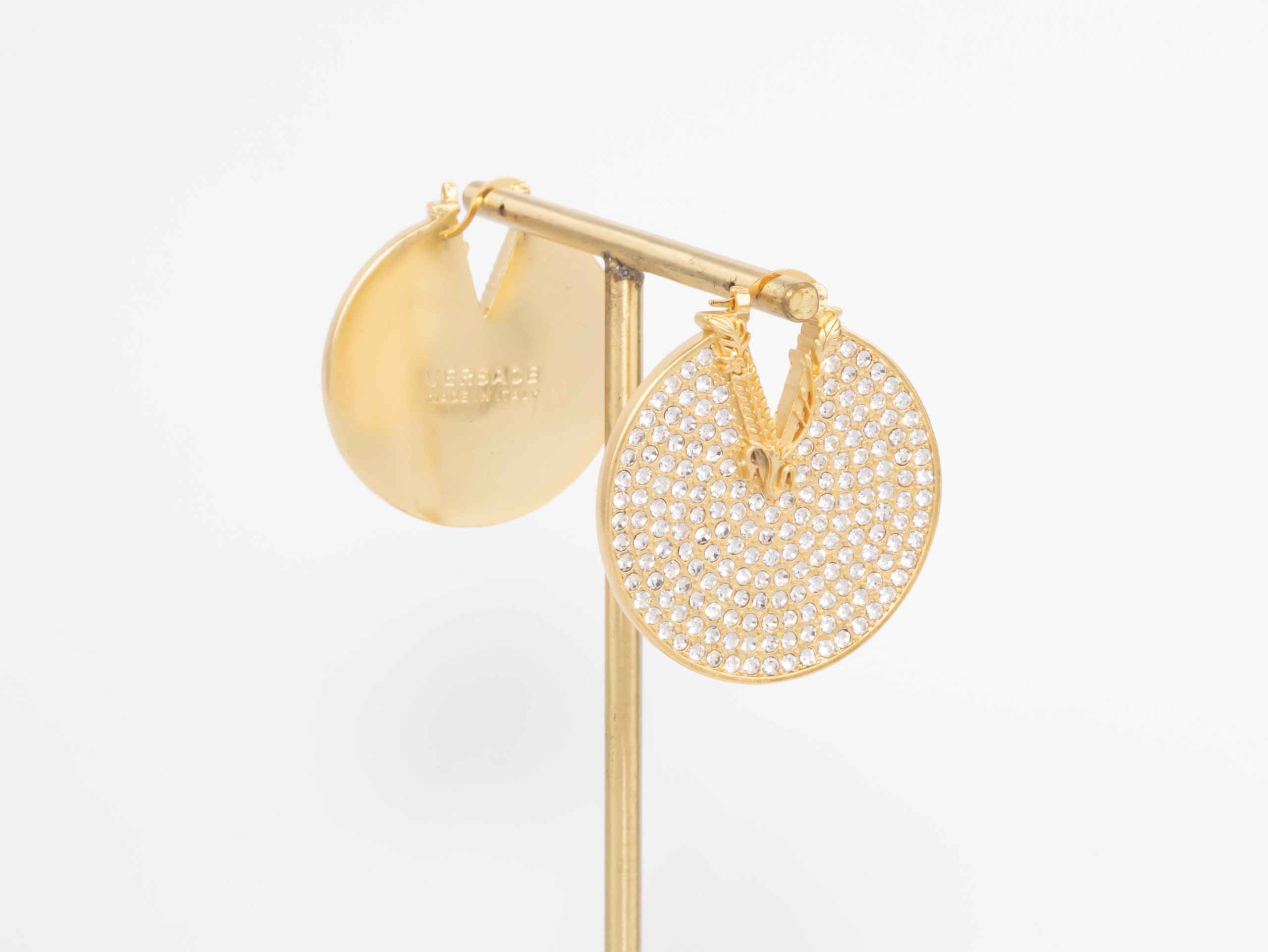 Alphabet V on Gold CZ disc earrings