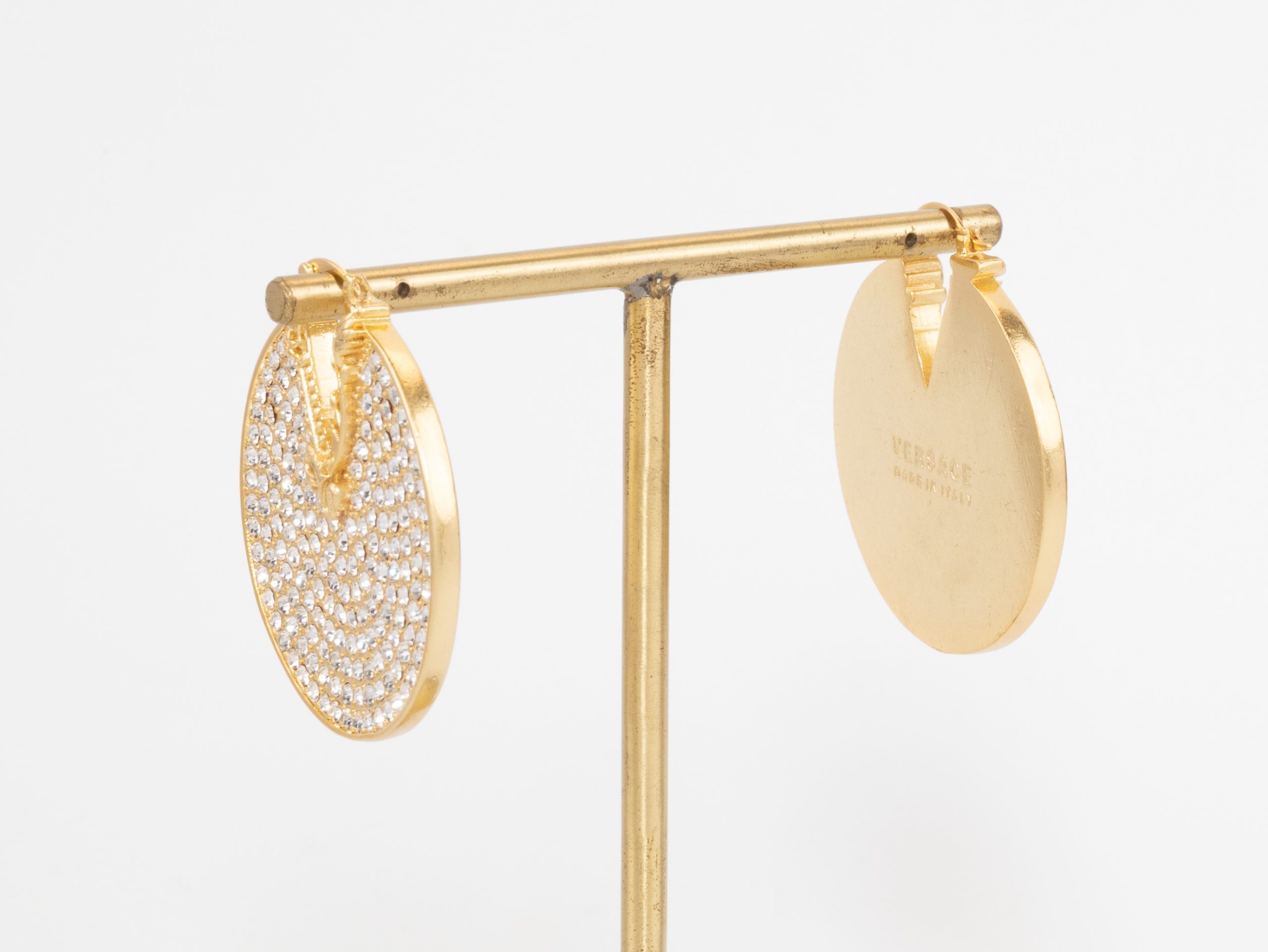 Alphabet V on Gold CZ disc earrings