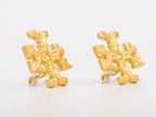 Gold earrings with T motifs matt finish clip ons