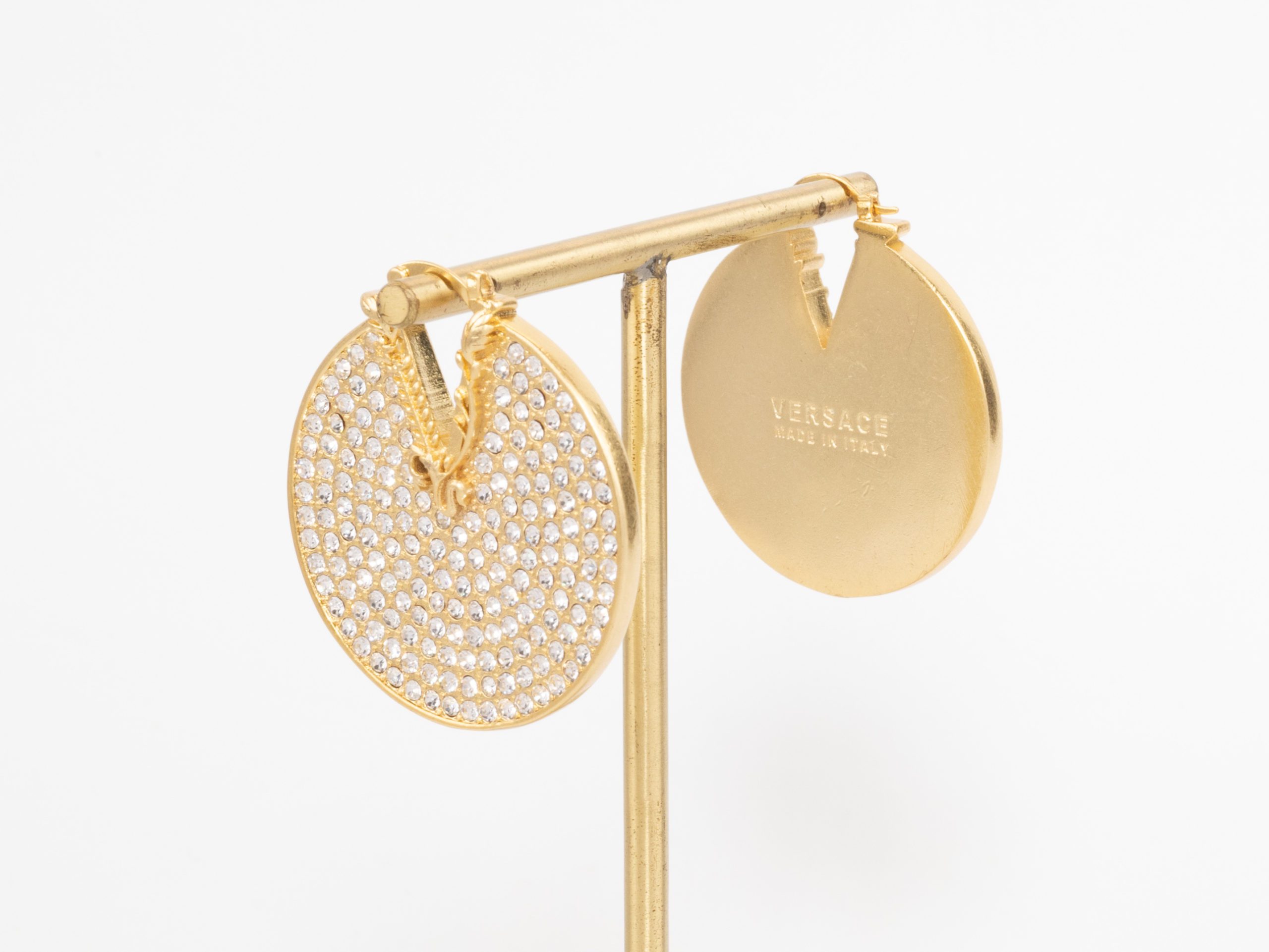 Alphabet V on Gold CZ disc earrings