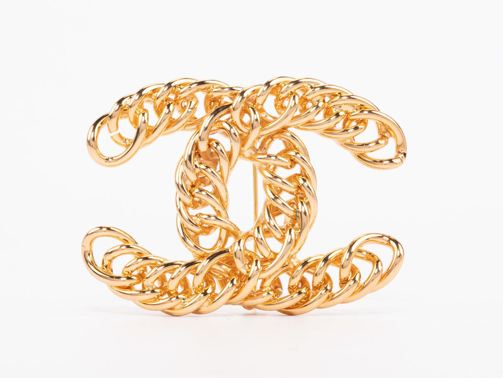 Gold Double C chain brooch