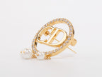 Gold Alphabet C and D brooch with cz and pearl dangles