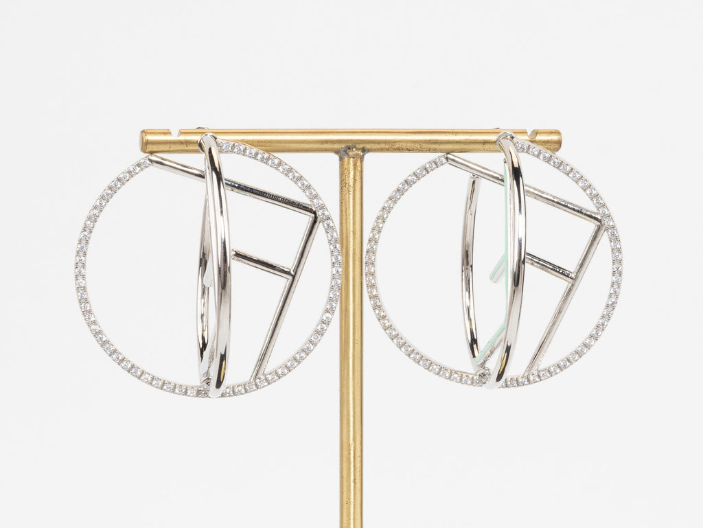Half F platinum and green earrings hoops with CZ