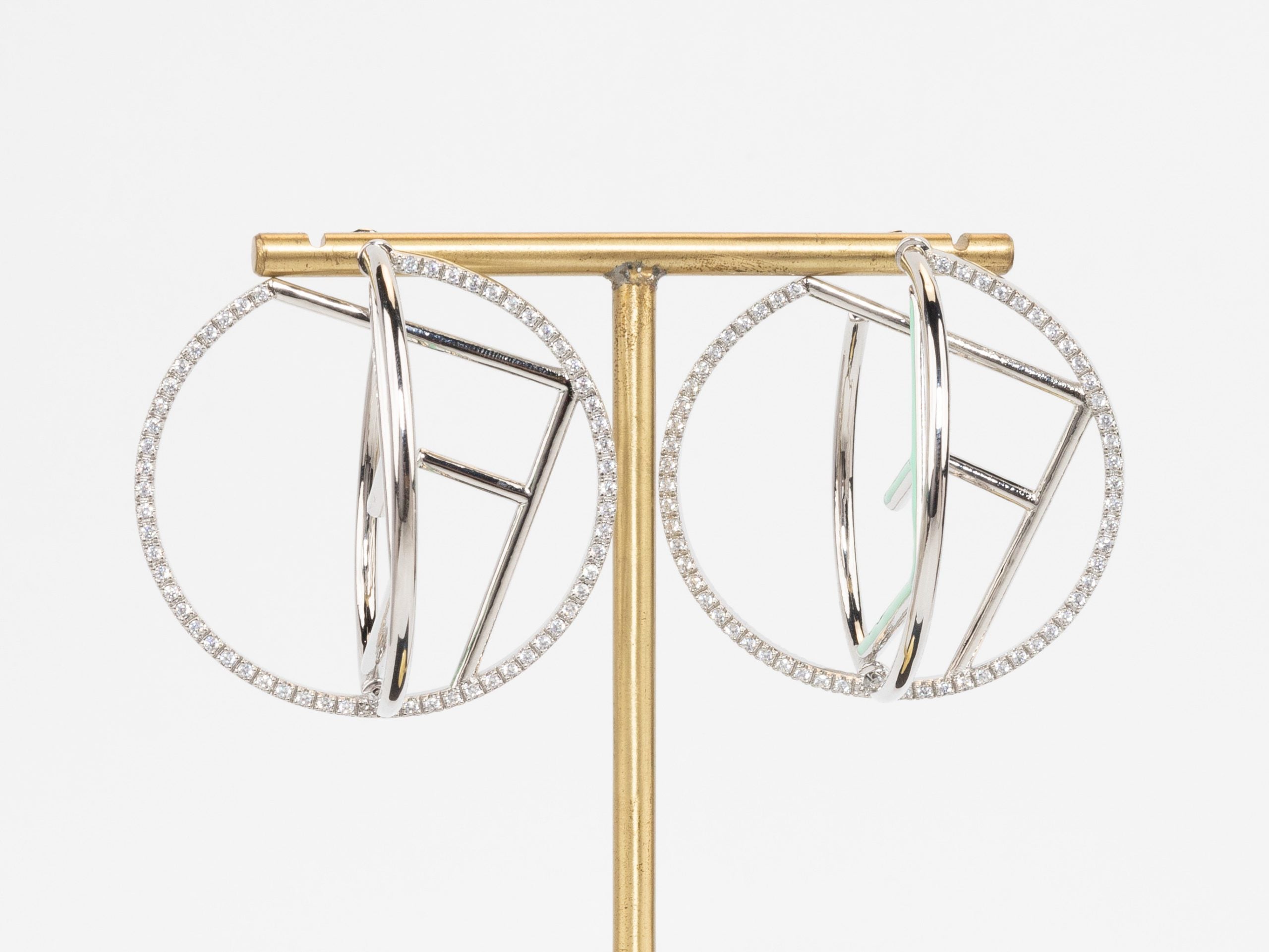 Half F platinum and green earrings hoops with CZ