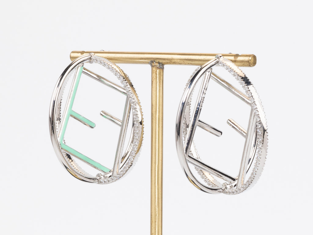 Half F platinum and green earrings hoops with CZ