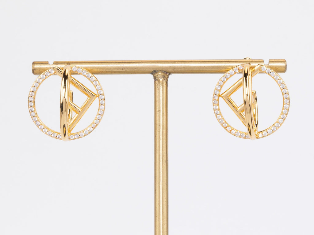 Half F gold earrings hoops with CZ