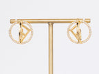 Half F gold earrings hoops with CZ