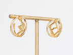 Half F gold earrings hoops with CZ