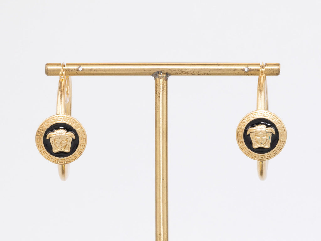 Gold Medusa on Black enamel hoops