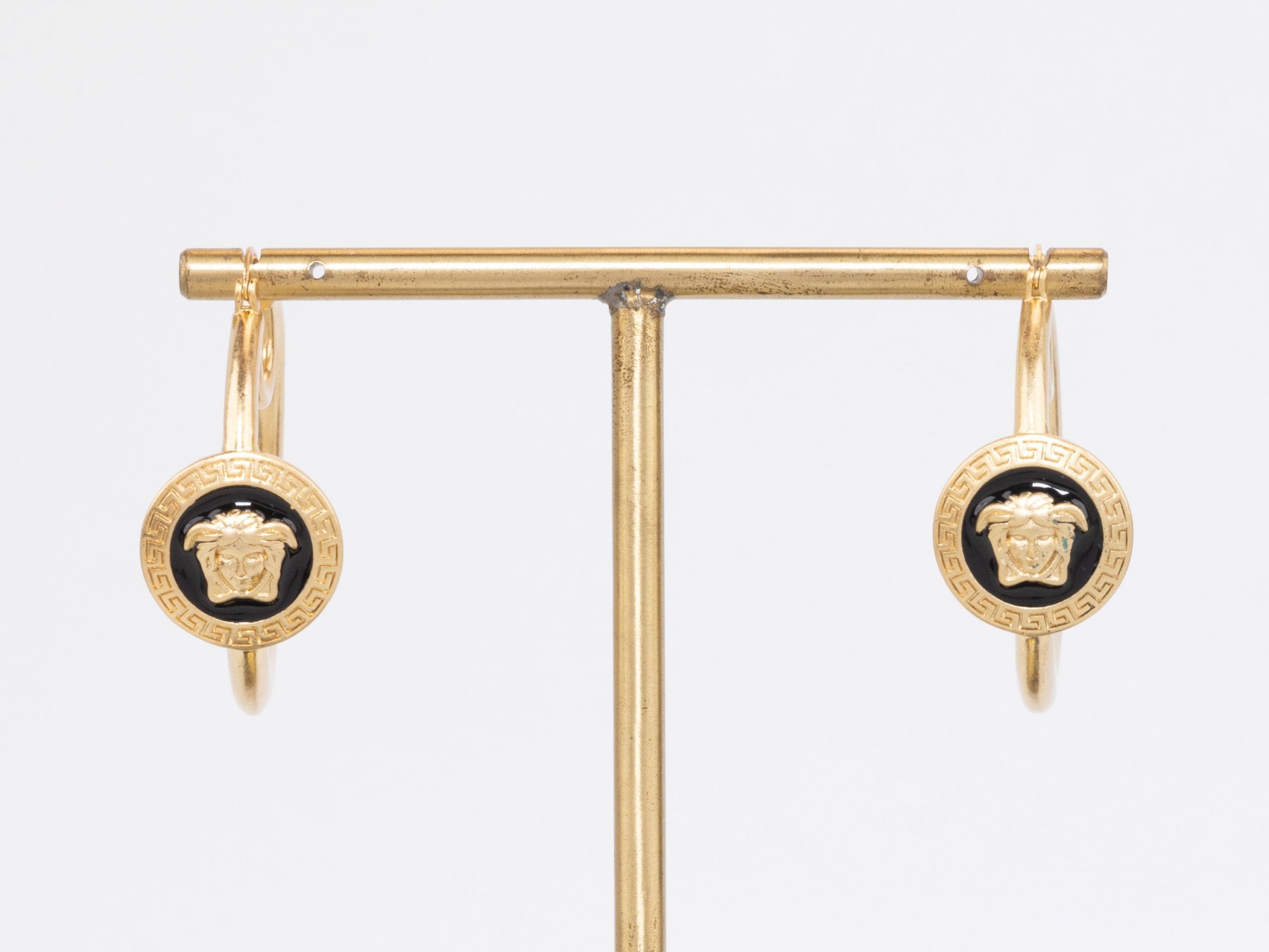 Gold Medusa on Black enamel hoops