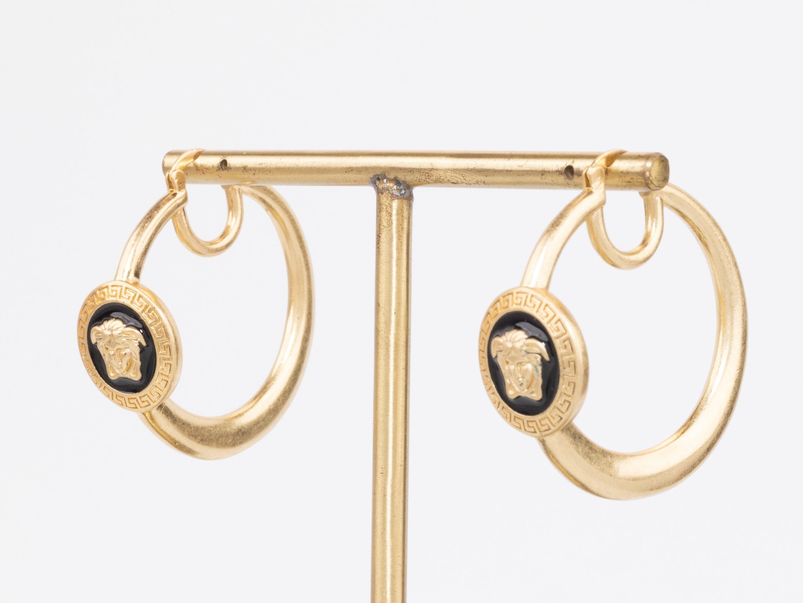 Gold Medusa on Black enamel hoops