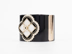 Double C clover motif MOP gold white enamel black bracelet