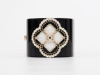Double C clover motif MOP gold white enamel black bracelet