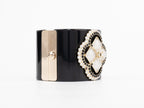 Double C clover motif MOP gold white enamel black bracelet