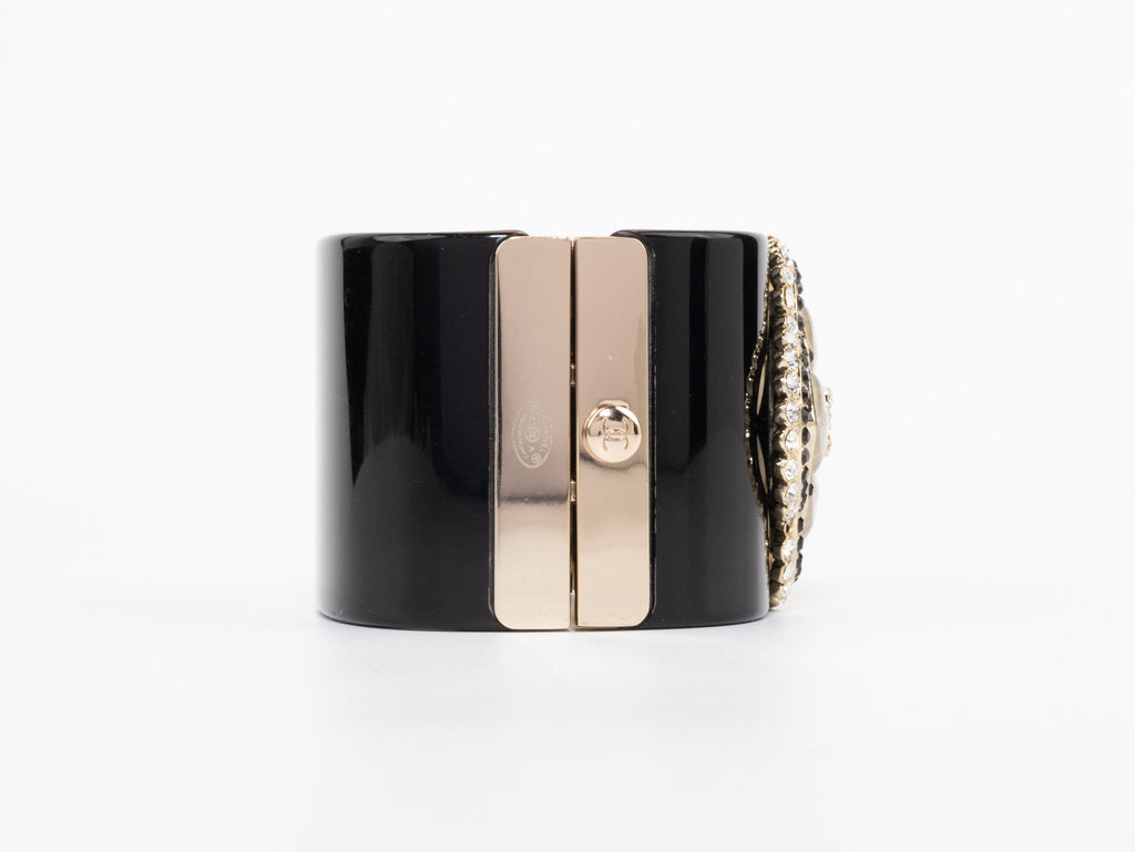 Double C clover motif MOP gold white enamel black bracelet