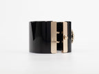 Double C clover motif MOP gold white enamel black bracelet