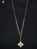 Alphabet RC Gold Plated White Clover CZ Pendant Necklace