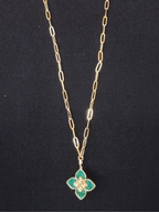Alphabet RC Gold Plated Green Clover CZ Pendant Necklace