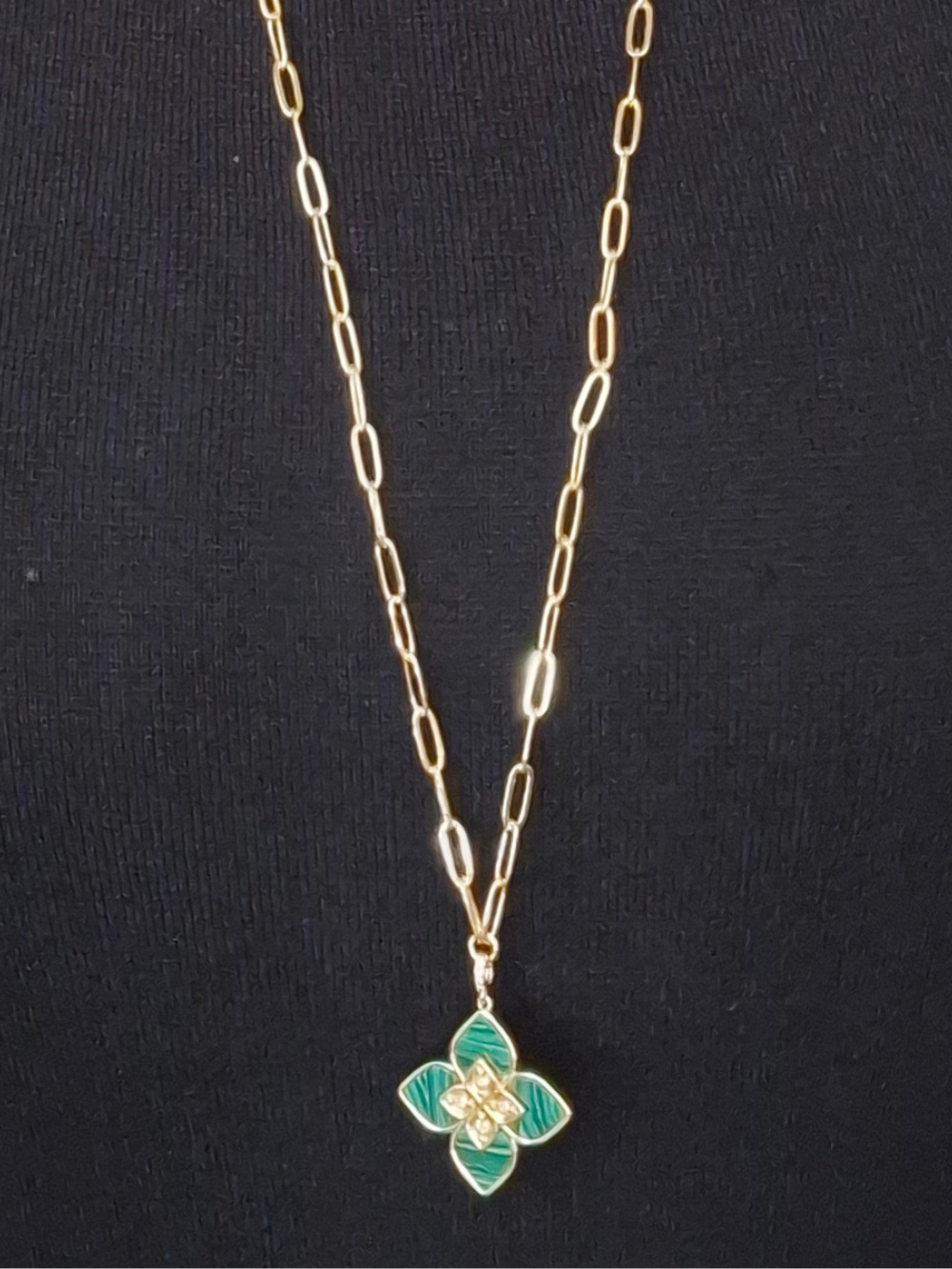 Alphabet RC Gold Plated Green Clover CZ Pendant Necklace