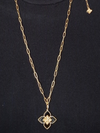 Alphabet RC Gold Plated Black Clover CZ Pendant Necklace