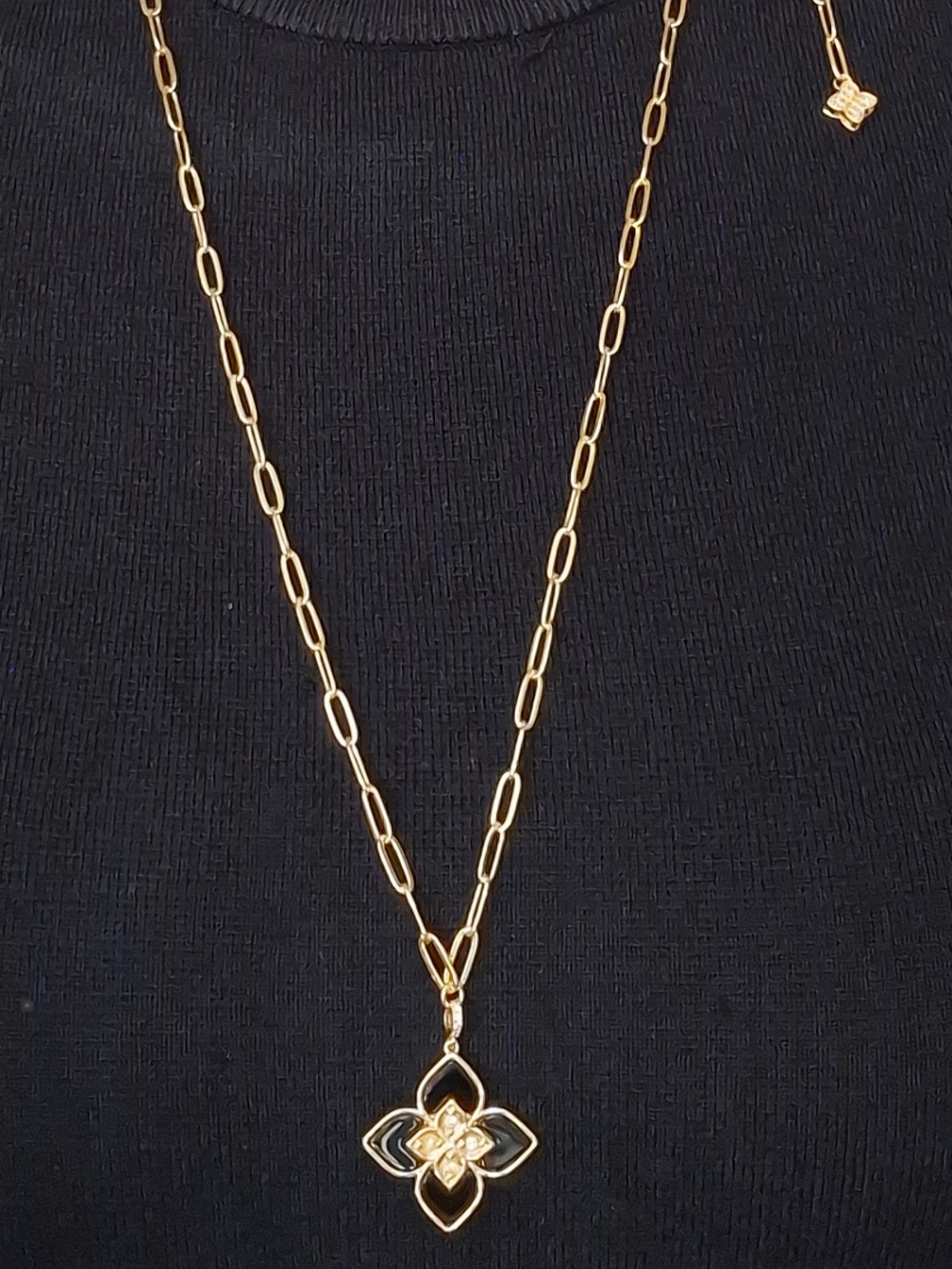 Alphabet RC Gold Plated Black Clover CZ Pendant Necklace