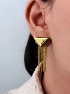 Alphabet P triangle motif Chain Tassles gold earrings
