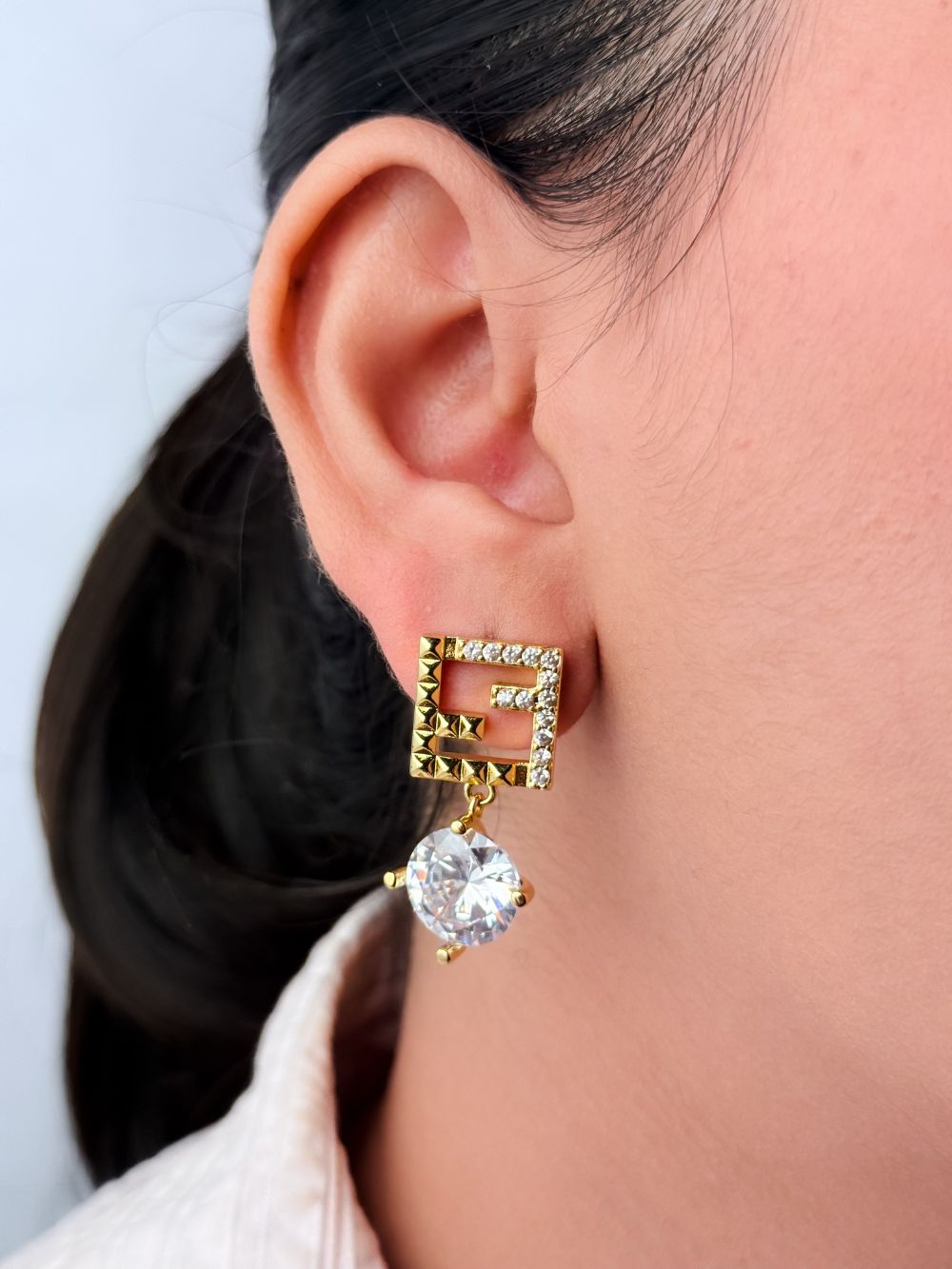 Double F small earrings with cz