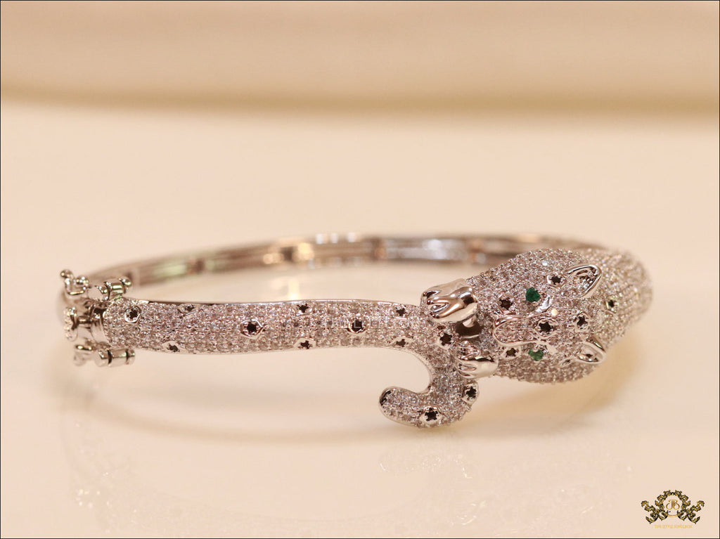 Platinum plated full diamond panther openable bracelet