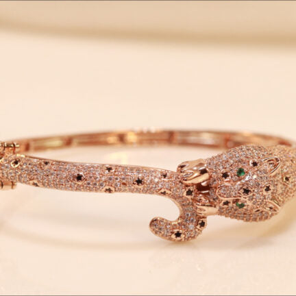 Rose gold plated full diamond panther openable bracelet