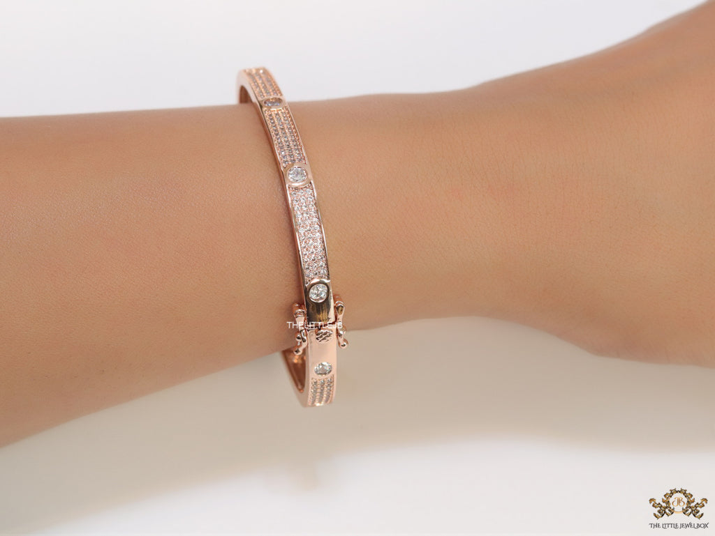Rose Gold plated openable bracelet studded with cz